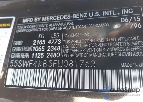 2015 Mercedes-Benz C 300 4Matic из США, поврежденный, VIN 55SWF4KB5FU081763